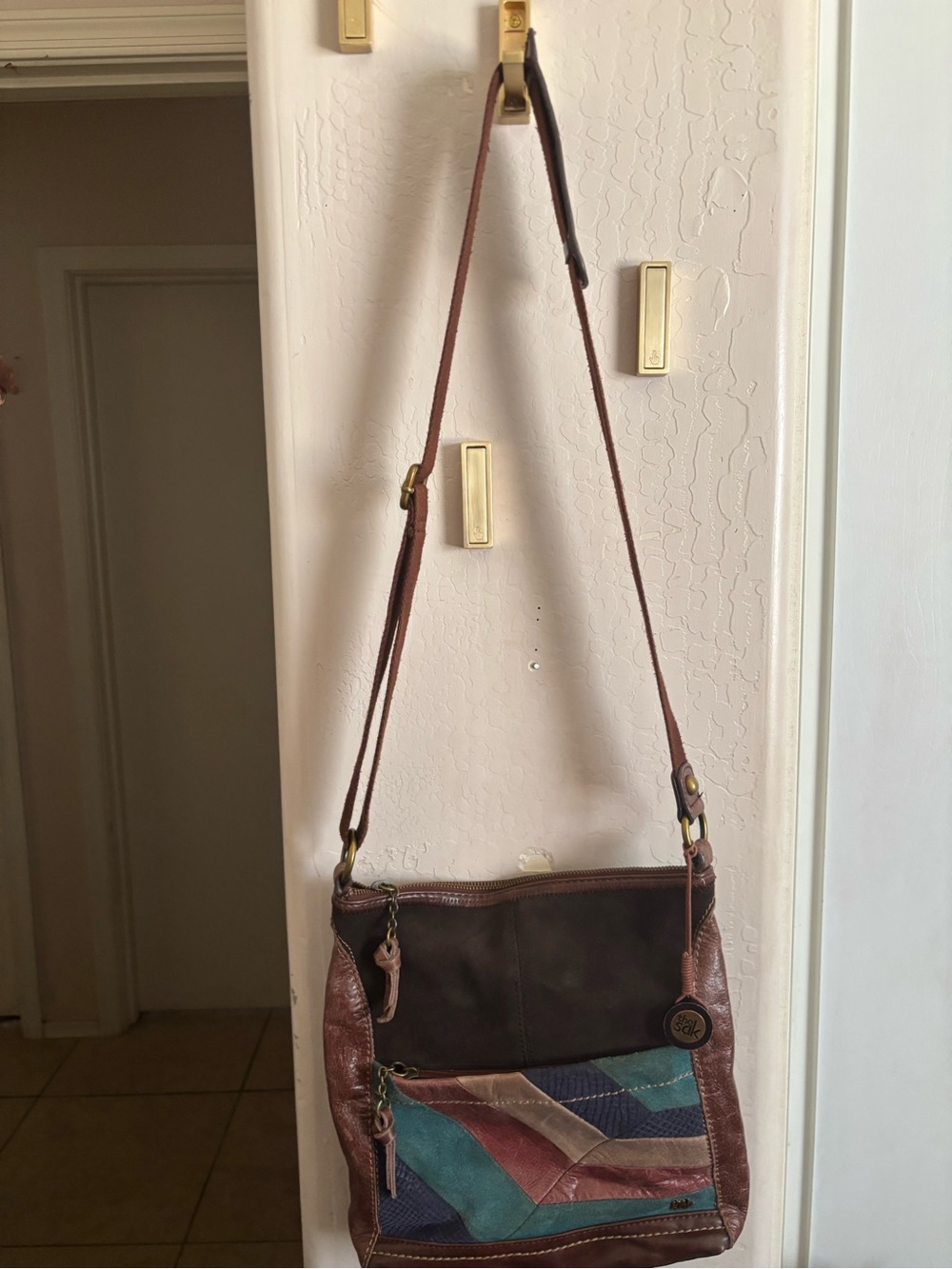 Vintage The Sak Multicolor Patchwork Leather Crossbody Bag,Brown/Tan/Teal/Red/ - Picture 6 of 6